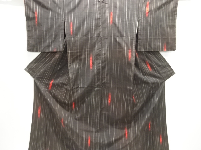 JAPANESE KIMONO / SILK / HAND WOVEN TSUMUGI / STRIPE & KASURI PATTERN